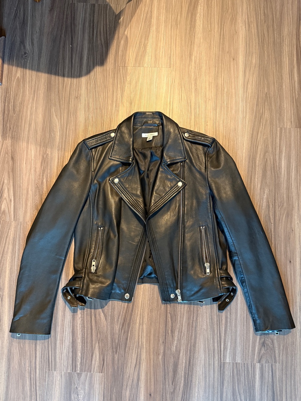 Pure Navy black 100% leather jacket with silver hardware